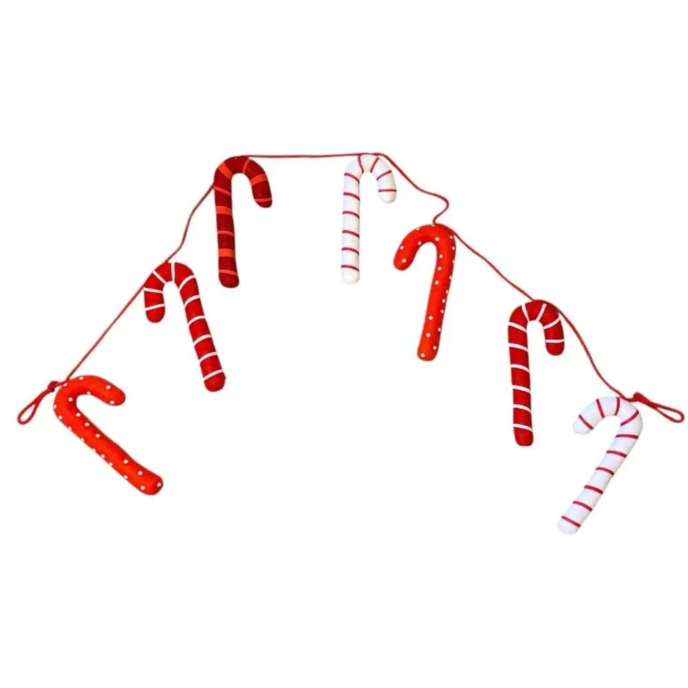 Wondershop 6 Foot Christmas Holiday Fabric Candy Cane Garland Red Stripe.